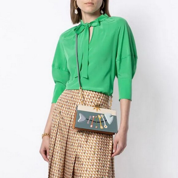 NWT TORY BURCH Fish-appliqué Frame Leather Bag - Everyday Office to Party/ Event - Picture 2 of 16